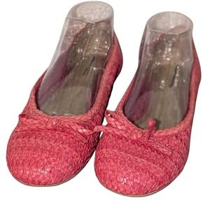 Talbots Womens Pink Woven Faux Nappa Leather Ballet Flats Braided Bow Size 9 NEW